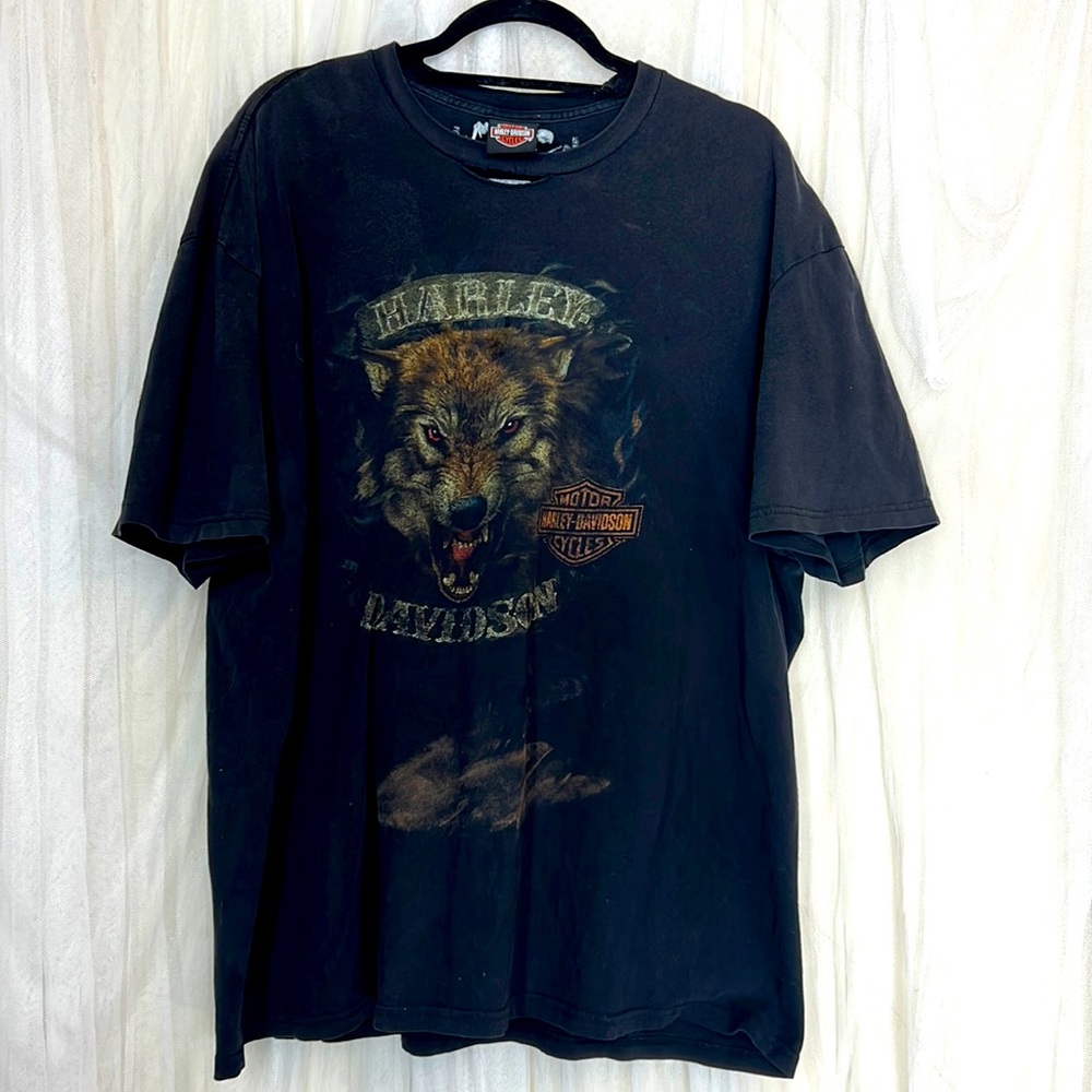 ⭐️ Harley-Davidson vtg black short sleeve tee natural distressed faded holes XXL
